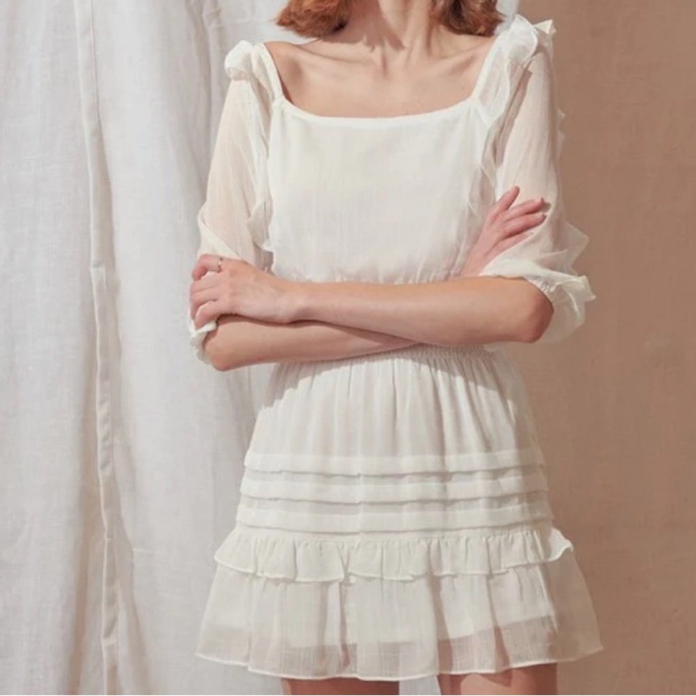 STORIA | WHITE BOUTIQUE SMOCKED LOVESHACK MINI DRESS SIZE LARGE